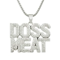 Detalle del colgante DOSS MEAT plateado con cristales brillantes estilo hip-hop - Cadena de caja 0.3*75cm / Plateado