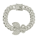 Silbernes Hip-Hop-Cuban-Armband mit eisigem Schmetterlingsanhänger und Zirkonia-Besatz - Silber (Silberner Schmetterling)