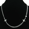 Titanium steel necklace with asymmetric bead and Cuban chain featuring star pendants - Silver-Star Necklace