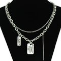 Collana a doppia catena argentata con targhetta rettangolare e piastrina militare emozionale - Argento - Collana Piastrina a Doppio Strato