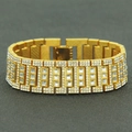 Bracciale hip-hop da uomo in oro con larghe maglie tempestate di cristalli lucidi - Oro