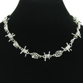 Barbed wire and rose link necklace in vintage silver style for women's street fashion - Silver Rose (4985261722695)