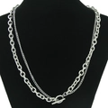 Double-layer silver stainless steel Cuban chain necklace with minimalist toggle clasp - Silver-Double Layer Necklace