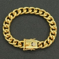 Chunky gold Cuban link bracelet with iced-out alien head clasp for hip hop style - Gold (Bracelet)-7inch