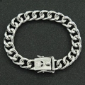 Detail of silver Cuban chain necklace with iced-out alien head clasp and rhinestones - Silver (Bracelet)-7inch