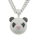 Dettaglio della collana cubana hip-hop con ciondolo a testa di panda pieno di cristalli - Argento (Panda) - Con Catena Cubana da 50cm