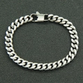 Polished silver cuban link chain bracelet in stainless steel with lobster clasp - Steel Color (Bracelet) - 7inch