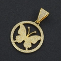 Close-up of golden butterfly circle pendant with paved crystals and hollow-out design - Gold Tone With White Rhinestone Butterfly Pendant Only (Without Chain)