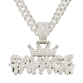Detailansicht der SAVAGE-Halskette mit Krone und diamantbesetzter Panzerkette im Hip-Hop-Stil - Silber Krone Buchstabe Anhänger Halskette / Silber