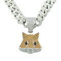 Chaîne cubaine hip hop avec pendentif renard coloré serti de zircons étincelants - Ensemble Collier (Pendentif Renard avec Chaîne Cubaine 50cm) / Argenté