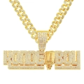Collana cubana dorata con ciondolo a microfono e lettere KONTROL BOU con strass - Collana Oro + Pendente Microfono HOME BOY