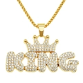 Collar con colgante corona KING de oro hip hop con diamantes de imitación y cadena larga - Dorado (Estilo Letra Corona)