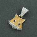 Vue detaillee du pendentif renard serti de strass jaunes et blancs micro-paves polis - Pendentif Seul (Forme Renard) / Argenté