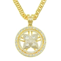 Goldene Hip-Hop-Halskette mit drehbarem Kleeblatt-Anhänger und dicker kubanischer Kette - Gold (Drehbar)