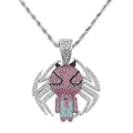 Hiphop hanger in spinstijl met roze strassteentjes en een zilveren touwketting - 0,3 * 60 cm twist ketting / Zilver (Spin)