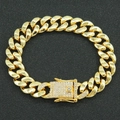 Iced out Cuban link bracelet in gold finish with crystal encrusted rectangle clasp - Gold-8inch
