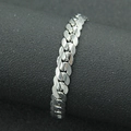 Punk style silver Cuban link bracelet with polished finish and decorative side grooves - Steel Color-7inch (Approx 18cm) / Silver