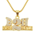 Collar con colgante B2H hip hop dorado con pedrería blanca y cadena box de hombre - Estilo de Letra B2H / Dorado