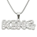 Macro view of iced out silver KING letter pendant with micro paved cubic zirconia - Silver (Letter) (0.3*75cm Box Chain)