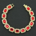 Lussuoso bracciale in oro con pietre rosse rettangolari e pavé di strass bianchi - Oro (Bracciale) / 8 pollici