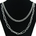 Collana a doppio strato argentata con catena barbazzale e graffette per uomo e donna - Catena Barbazzale Graffetta Giuntata (Argento)