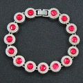 Detail of hip-hop silver bracelet with red round stones and white diamond accents - Silver Red Rhinestone Style / Silver-8inch