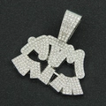 Makro-Detail des silbernen Hip-Hop-Anhängers mit Mikro-Pave weißen Zirkonia-Steinen - Silber (Alphabet) Anhänger Ohne Kette