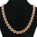 Collana Cuban chain dorata da uomo con pietre tonde rosse e zirconi scintillanti - Collana Oro (18inch)
