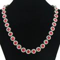Dettaglio della collana cubana con gemme rosse sfaccettate e cristalli pavé - Collana Argento (18inch)