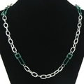 Industrial style silver chain necklace with creative dark green safety pin pendants - Spliced Chain Necklace