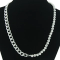 Collar hip hop de cadena de eslabones plateada y cuentas pulidas en soporte negro - Plateado