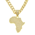 Collana hip hop con catena cubana dorata e pendente mappa Africa con strass scintillanti - Oro (Mappa) - Con Catena Cubana da 50cm / 50cm