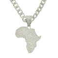Dettaglio catena cubana argento con ciondolo mappa Africa incrostato di diamanti - Argento (Mappa) - Con Catena Cubana da 50cm / 50cm