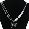 Pendente farfalla retrò con collana di perle a doppio strato per un look alla moda unico - Collana con Farfalla e Perle