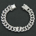 Bracciale cubano da uomo stile hip-hop in argento con charm a cuore spezzato e strass - Bracciale Maglia Cubana Cuore Infranto / Circa 20cm / Argento