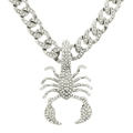 Close-up of hip-hop scorpion pendant necklace with sparkling rhinestones and Cuban chain - 50cm / Silver (Scorpion) With 50cm Cuban Chain