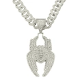 Dettaglio del ciondolo a ragno argentato con diamanti sintetici e catena cubana - Argento (Ragno) - Con Catena Cubana Da 50cm