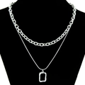 Doppellagige Edelstahl-Schlangenkette mit silbernem geometrischem Anhänger für Damen - Silber Zweilagig