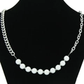 Collar de perlas minimalista con cadena cubana de acero de titanio y diseño de costura - Estilo de Empalme de Perlas (Plata)