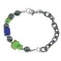 Buntes Würfelstein- und dunkles Metallperlenarmband mit Gliederkette aus Edelstahl - Mehrfarbiges Blockarmband
