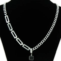 Unisex roestvrijstalen Cubaanse ketting met een minimalistische zwarte vierkante hanger - Zwarte vierkante hanger ketting
