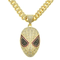 Hip Hop Goldene Kubanische Kette mit einem glitzernden Spider-Man Maskenanhänger - Halsketten-Set / Gold