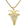 Iced out gold goat pendant necklace with sparkling rhinestones on a twist rope chain - Gold