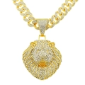 Colgante de cabeza de león hip-hop para hombre con cadena cubana dorada y diamantes - Cabeza de León Dorada Con Cadena Cubana