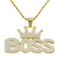 Collana con ciondolo corona BOSS hip-hop con strass scintillanti su catena a corda dorata - Oro
