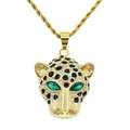 Collana con ciondolo a testa di leopardo hip hop con pietre verdi e cristalli bianchi - Testa di Leopardo Oro - 0.3*60cm Catena a Corda in Acciaio Inossidabile / Oro