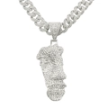 Dettaglio della catena cubana hip hop argentata con strass scintillanti e ciondolo a semivolto - Argento (Ritratto) - Con 5525 Modello 50cm Maglia Cubana