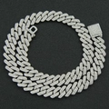 Detail van zilveren Cubaanse schakelketting met ingelegde diamanten en luxe doos-sluiting - 40.64cm (16inch) / Zilver