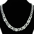 Collana cubana argentata brillante con fibbie a infinito e cristalli incastonati - Stile Argento (Collana Maglia Cubana Naso Maiale)