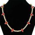 Collier cubain doré hip hop avec strass blancs et huit gemmes rouges en poire - 20 pouces / Collier Or